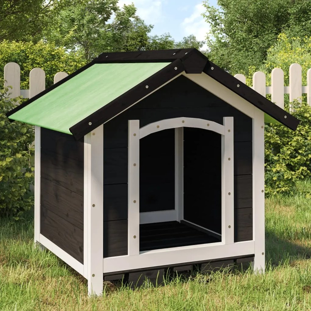 Cuccia Per Cani Grigia 65x65x61,5 Cm İn Legno Massello Di Pino /
