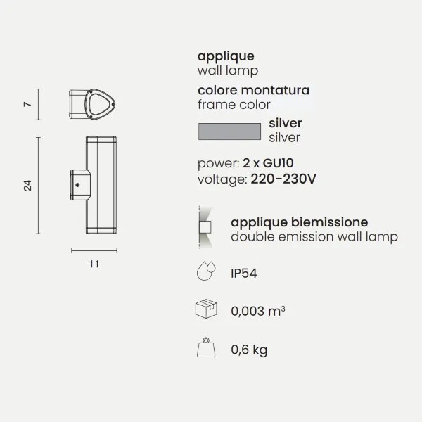 Applique RAV per esterni in alluminio verniciato Silver Grande