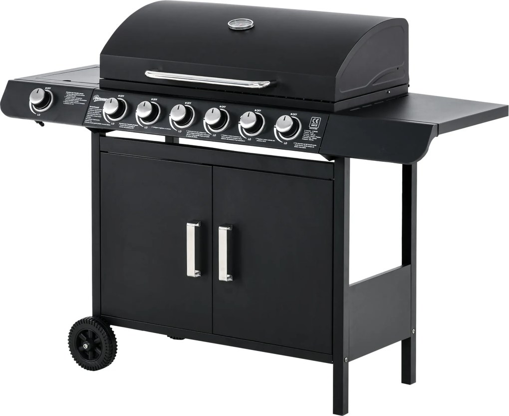 Barbecue a Gas GPL 7 Fuochi 135x50x100 cm con Fornello Laterale Nero...