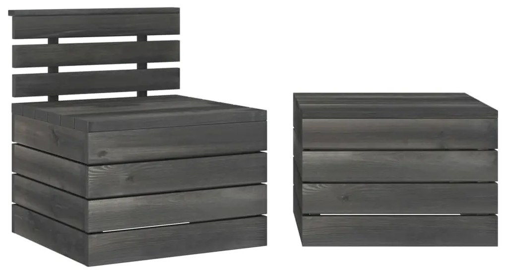 Set Divani da Giardino su Pallet 3 pz Legno Pino Grigio Scuro