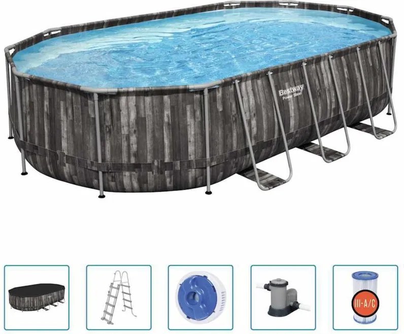 Set Piscina Ovale Power Steel 488x305x107 cm Bestway