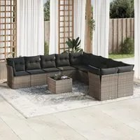 Set Divani da Giardino 11 pz con Cuscini in Polyrattan Grigio 3250089