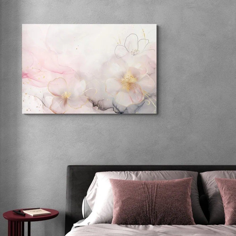 Quadro su tela – Fiori eleganti con tocco rosa-oro