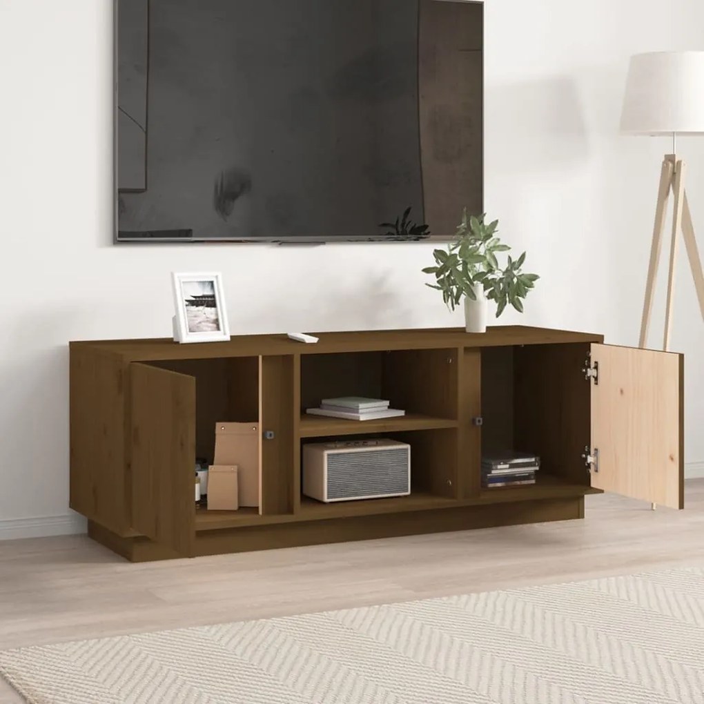 Mobile porta tv miele 110x35x40,5 cm in legno massello di pino