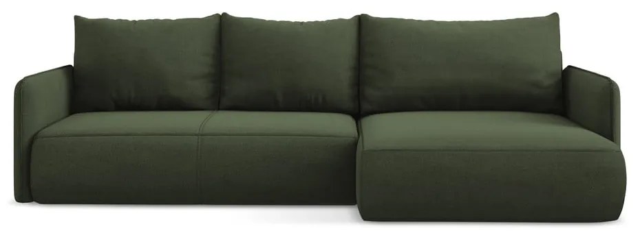 Divano angolare verde allungabile/con contenitore (con penisola a destra) Nanea – Makamii