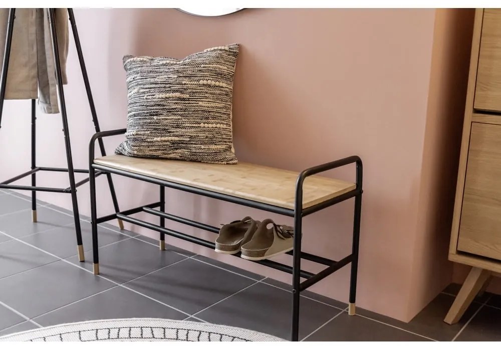 Scarpiera in metallo nero/naturale con panca Loft - Wenko