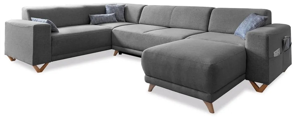 Divano angolare grigio allungabile e con contenitore (penisola a sinistra/a U) Classy Sophie – Miuform