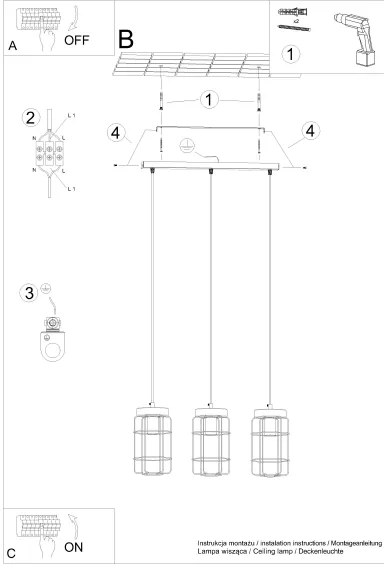 Sollux SL.1264 - Lampadario a sospensione con filo GOTTO 3xE27/15W/230V nero