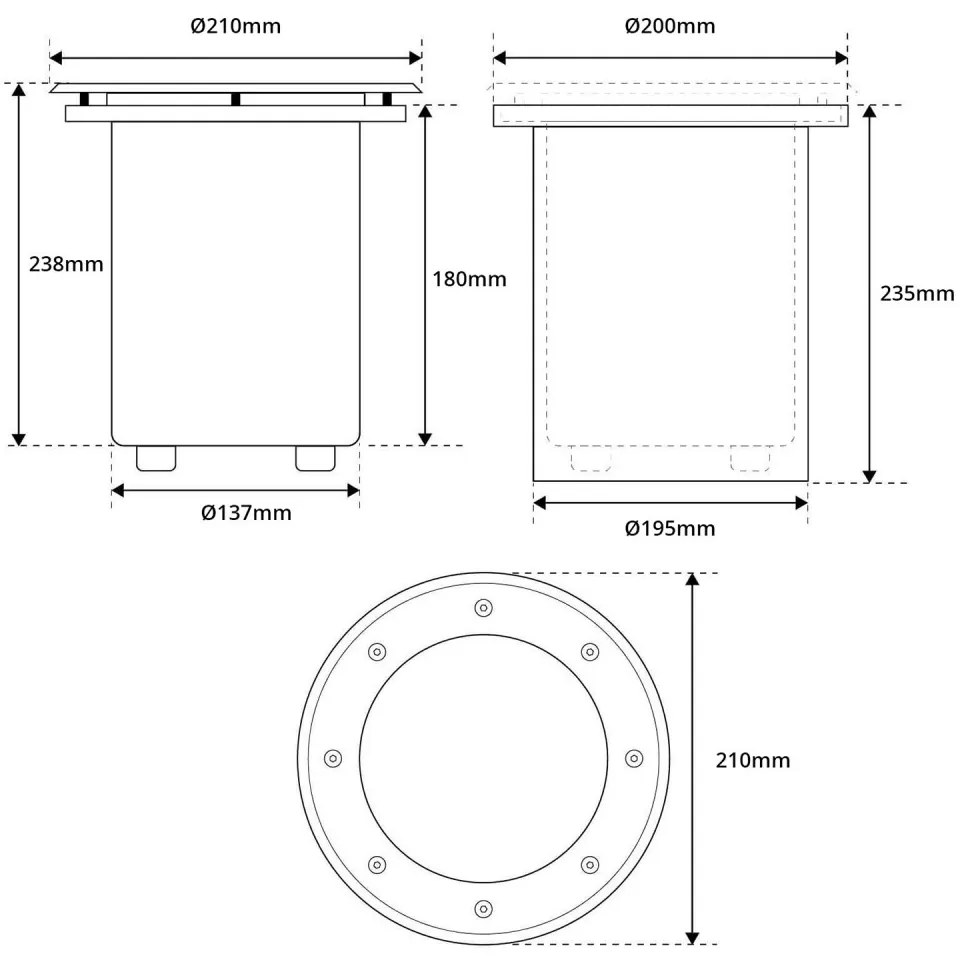 Faro interrato con base E27 - per lampade PAR30 e PAR38 - Doppio Pressacavo Base E27