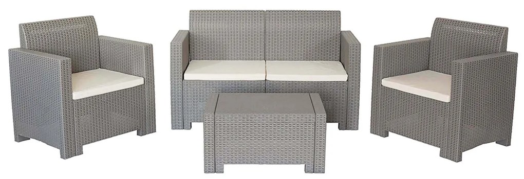 NEBRASKA - salotto da giardino completo di cuscini intreccio in rattan sintetico