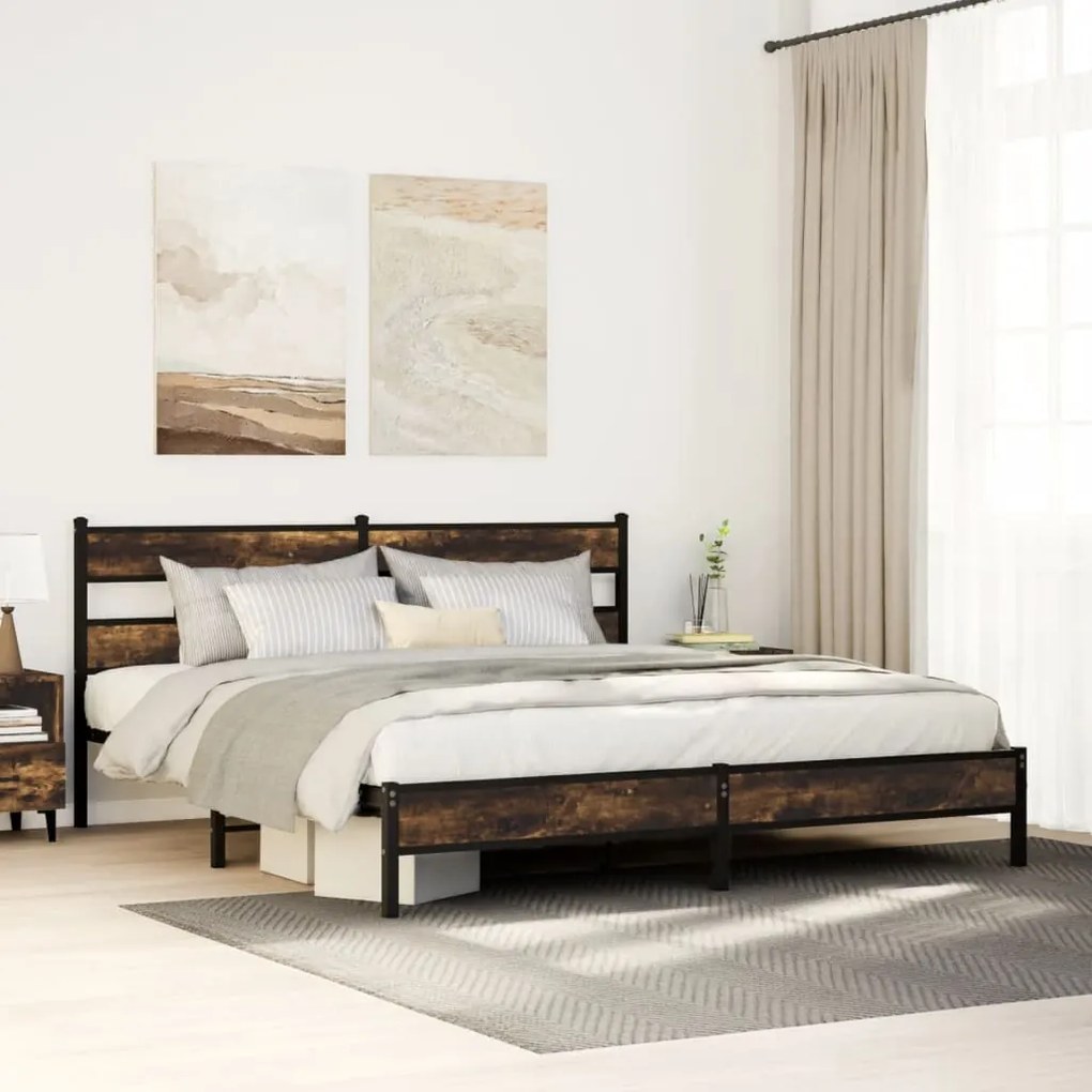 Giroletto Senza Materaso İn Metallo Rovere Fumo 200x200 Cm /