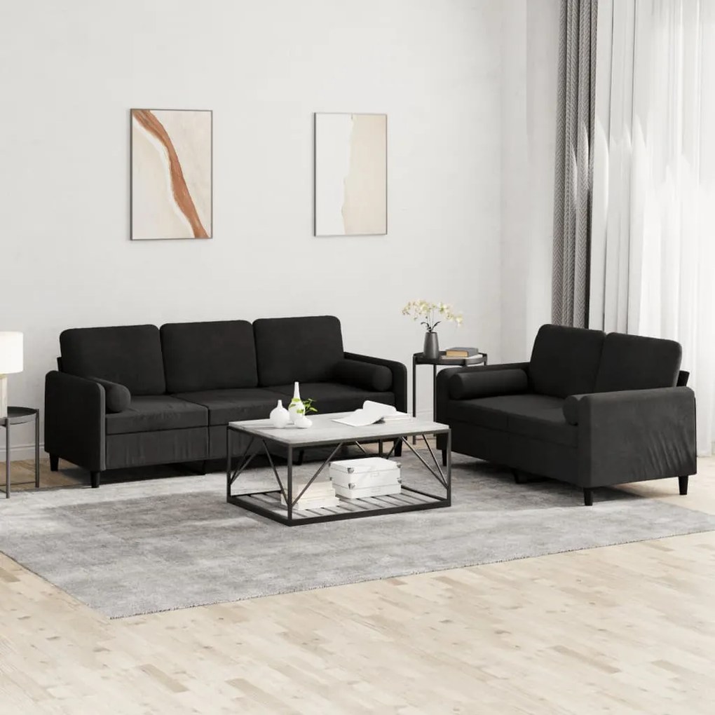 Set Di Divani 2 Pz Con Cuscini Nero İn Velluto /