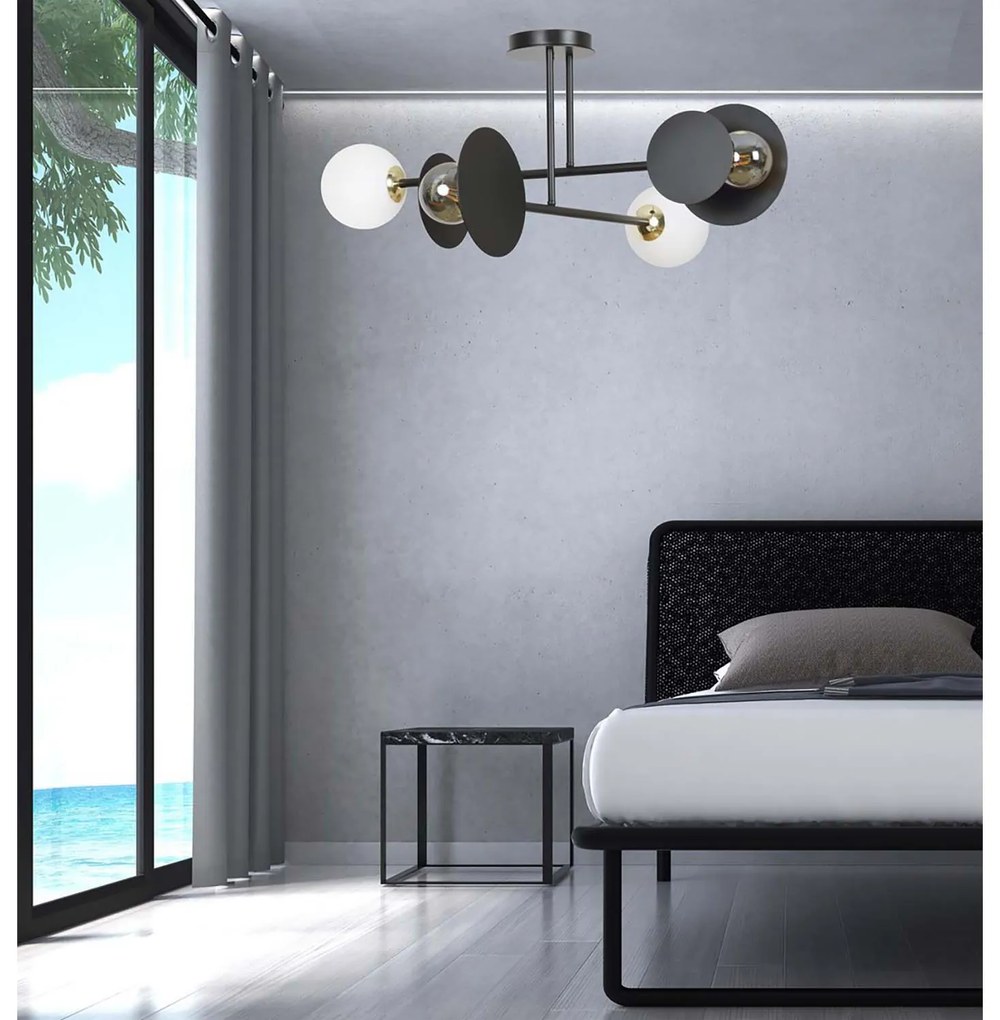 Plafoniera Moderna Inari Acciaio Nero 2 Luci E27 Ip20