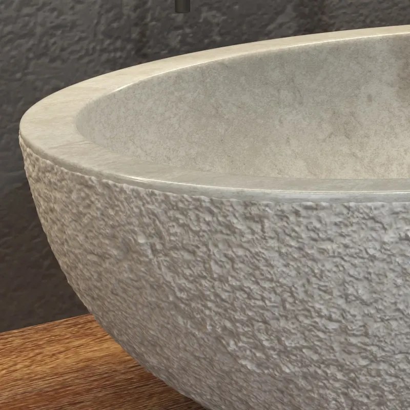 Kamalu - Lavabo bagno in marmo bocciardato colore crema 45cm Litos-LBC40