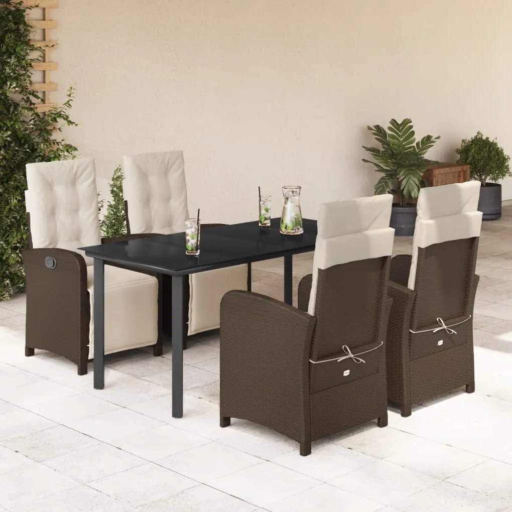 Set da pranzo da giardino 5pz con cuscini in polyrattan marrone