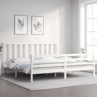 Giroletto con Testiera Bianco 200x200 cm in Legno Massello 3193812