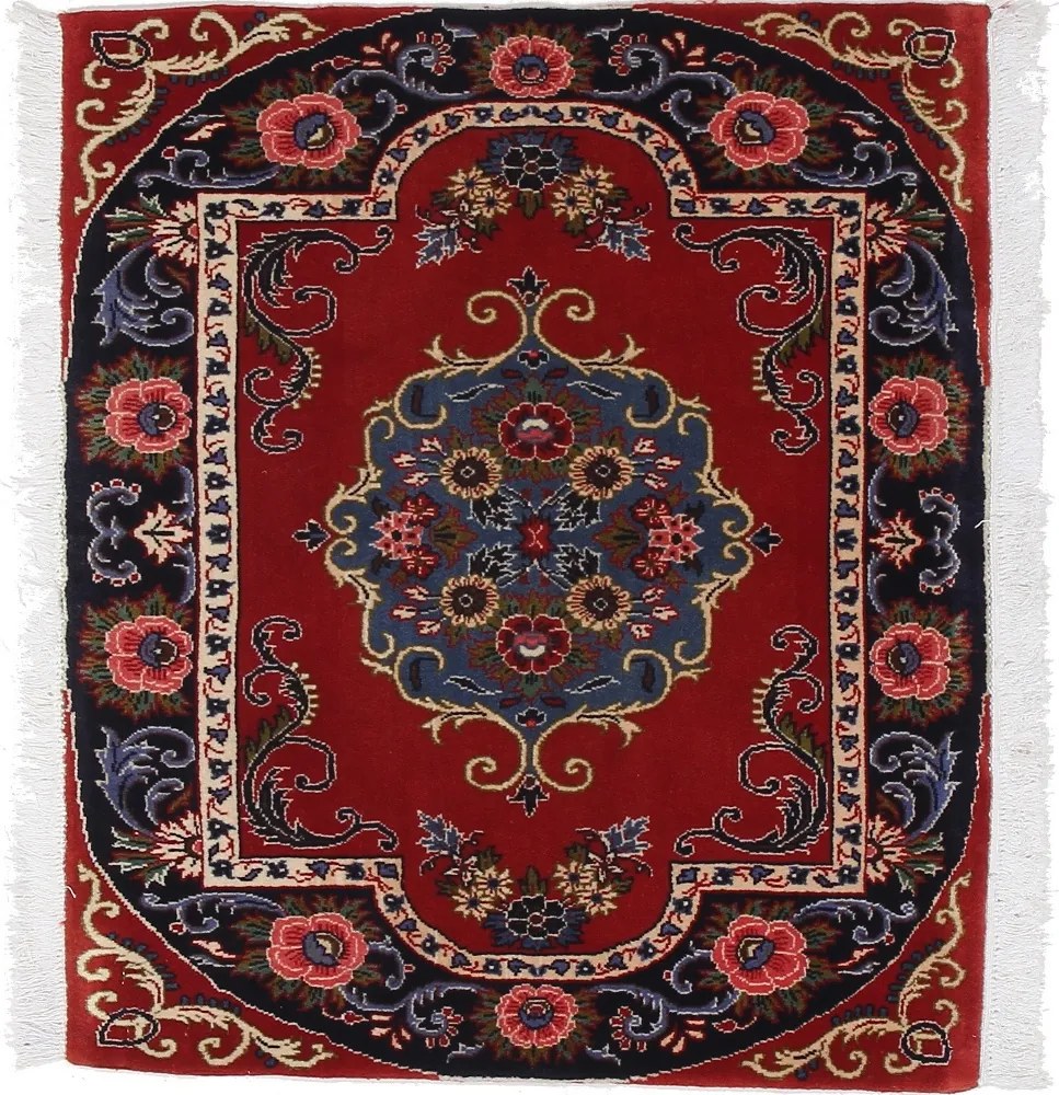 Kashan Tappeto 80x90 Blu (Iran) Annodato A Mano