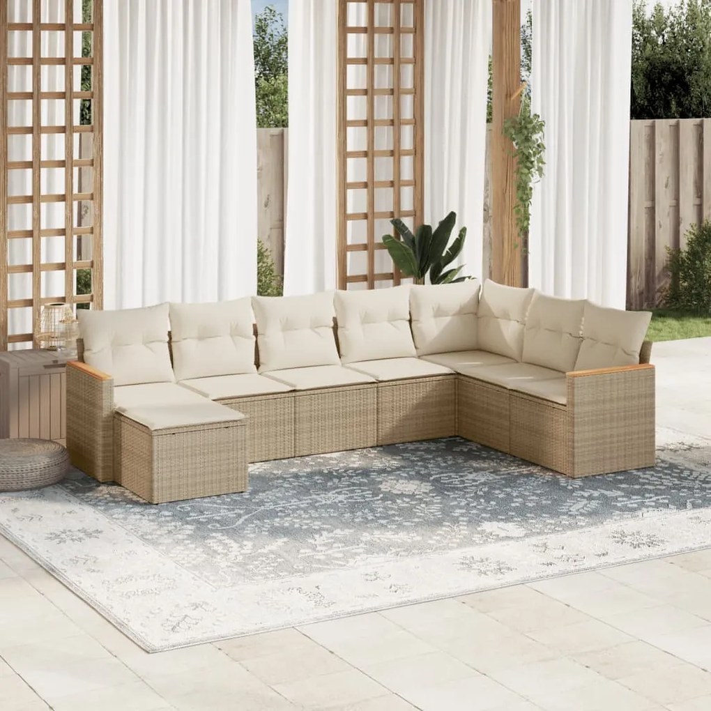 Set divano da giardino 8 pz con cuscini beige in polyrattan