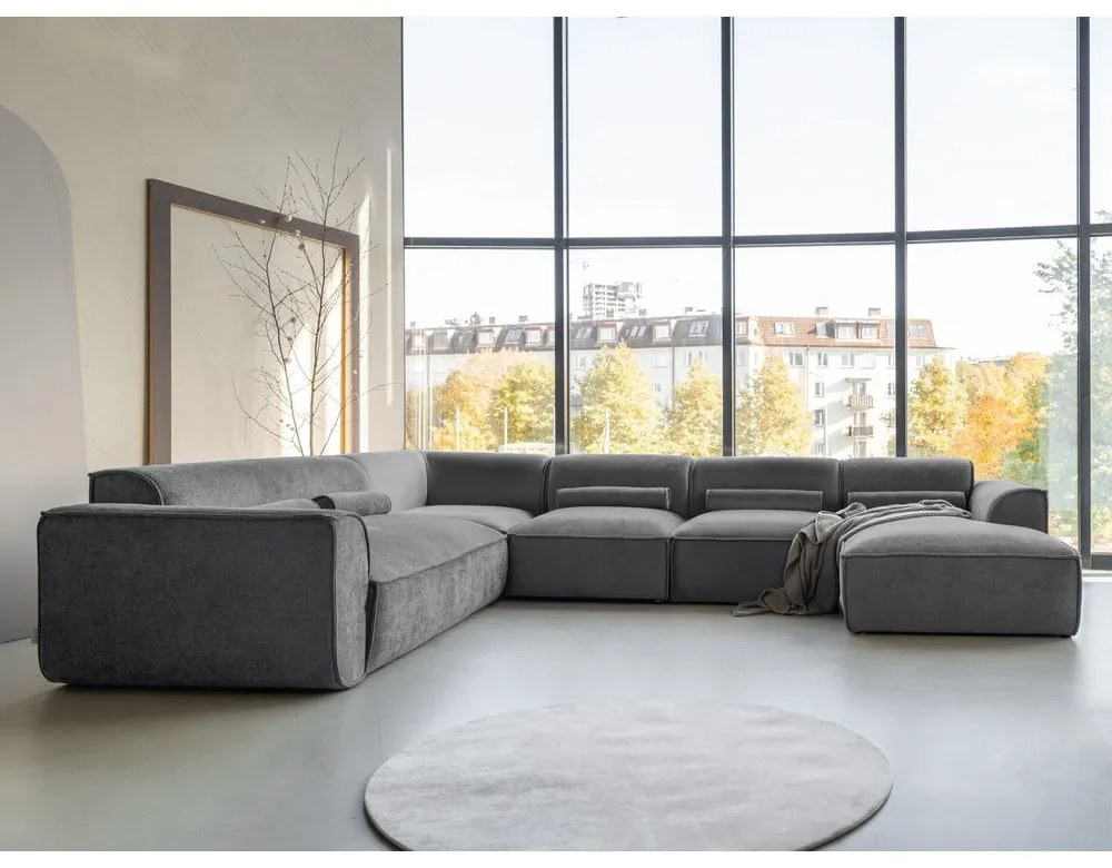 Divano angolare componibile grigio (con penisola a sinistra/a forma di "U") Flex Felix – Miuform