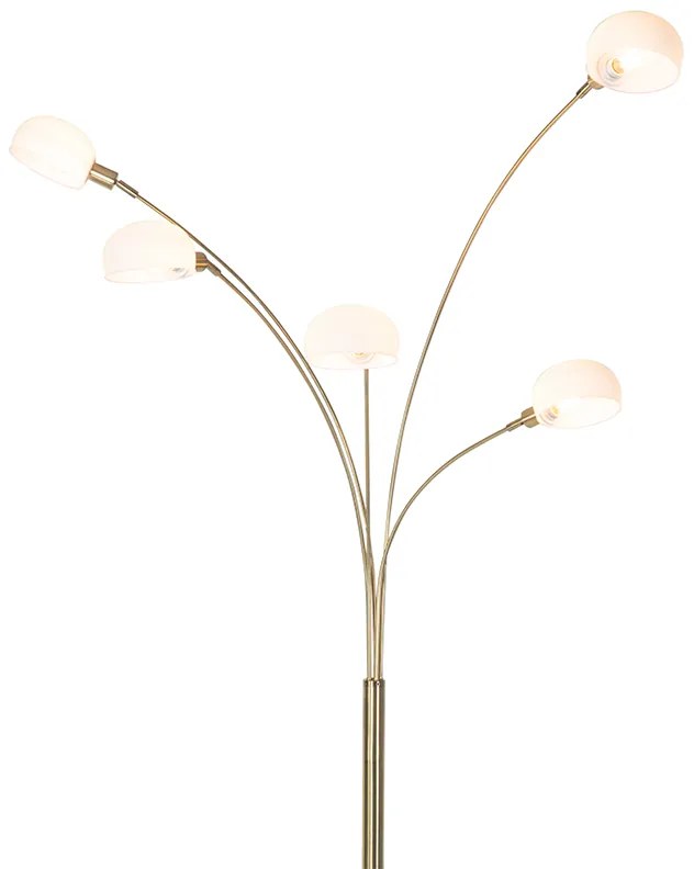 Lampada da terra di design in ottone con vetro opale 5 luci - Sixties Marmo