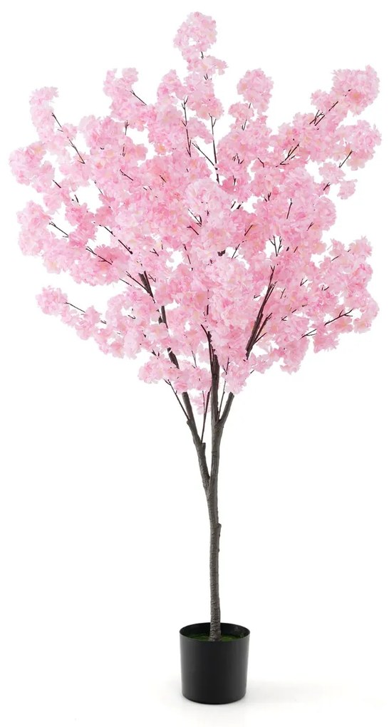 Costway Albero di fiori di ciliegio artificiale alto 190cm, Pianta floreale finta con 1170 fiori rosa vaso da vivaio