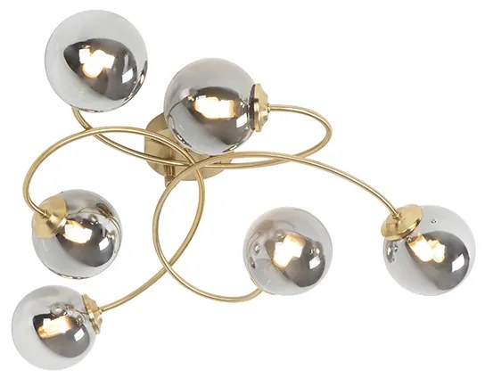 Plafoniera moderna oro 6 luci vetro fumé - Athenas