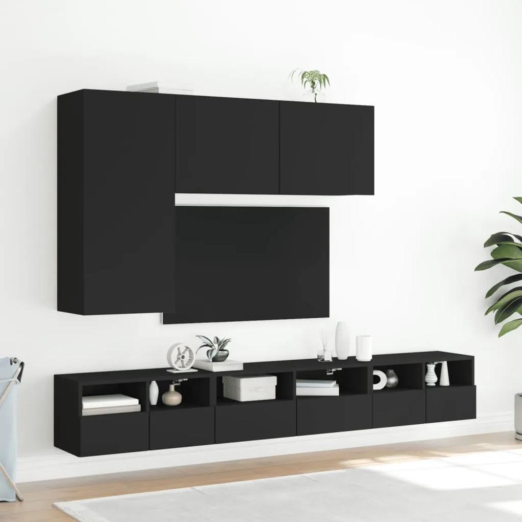 Mobili TV a Parete 2pz Neri 60x30x30 cm in Legno Multistrato