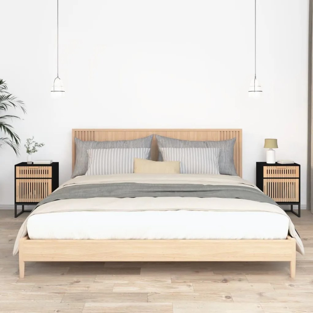 Comodini 2 Pz Neri 40x30x55,5 Cm Legno Multistrato E Ferro /