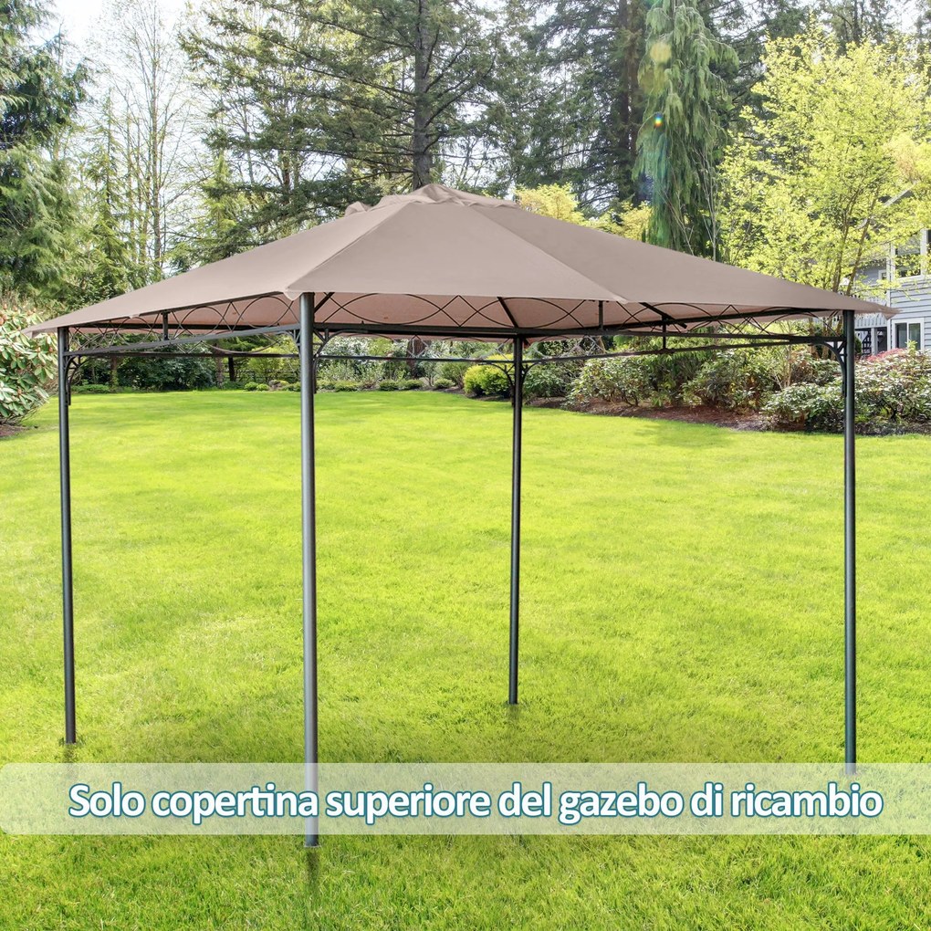 Tetto di Ricambio per Gazebo 3x3m con Prese d'Aria e Fori di Drenaggio 298x295 cm in Poliestere Beige...