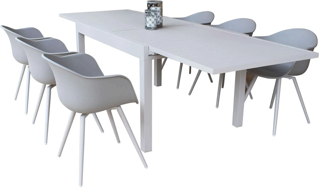 JERRI - set tavolo in alluminio cm 135/270 x 90 x 75 h con 6 Poltrone Dynamo