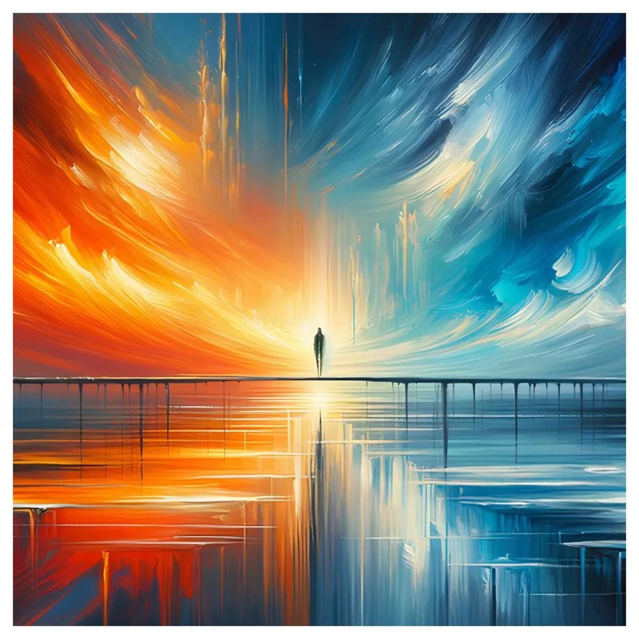 Quadro su tela – Figura sul molo tra cielo e terra