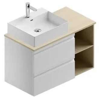 Mobile da bagno sotto lavabo Pull bianco e legno naturale L 90 x H 56 x P 46 cm 2 cassetti, lavabo non incluso