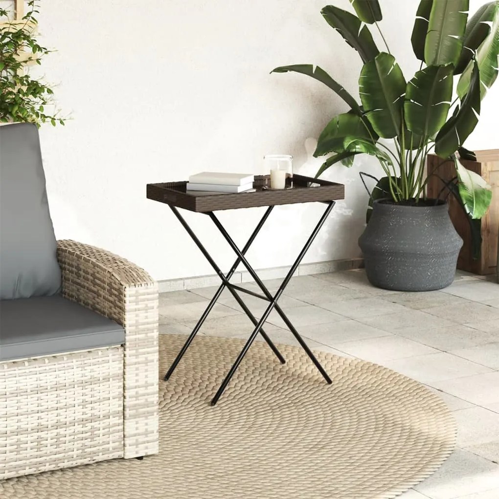Tavolino vassoio pieghevole marrone 65x40x75 cm in polyrattan