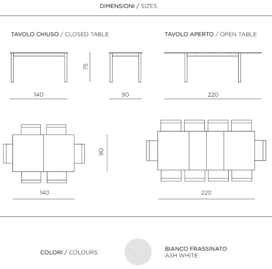 Tavolo in legno allungabile a 220 cm CAIO BIANCO FRASSINO