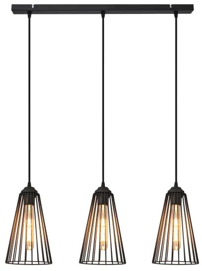 Lampadario a sospensione con filo TORRI 3xE27/15W/230V nero