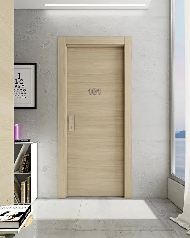 Porta interna a battente Rei30S1 Deserto in legno di abete colore olmo chiaro, L 70 x H 210 cm, apertura a destra