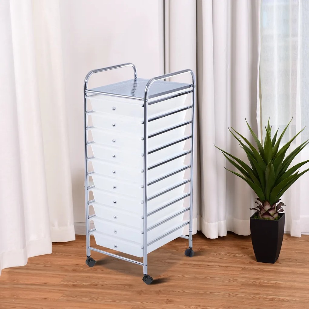 Costway Carrello cassettiera multiuso con 10 cassetti da cucina Contenitore con ruote a 10 ripiani per bagno trasparente