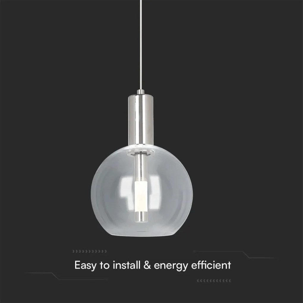 Lampada a Sospensione LED 5W Vetro Trasparente 3000K Acciaio