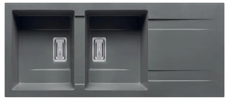 Lavello integrato 2 vasche con gocciolatoio laterale destro o sinistro PYRAMIS Kartesio granito L 50 x L 116 cm grigio