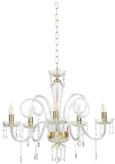 Lampadario in vetro e cristallo maria teresa 5 luci oro lp.mt-5l6past