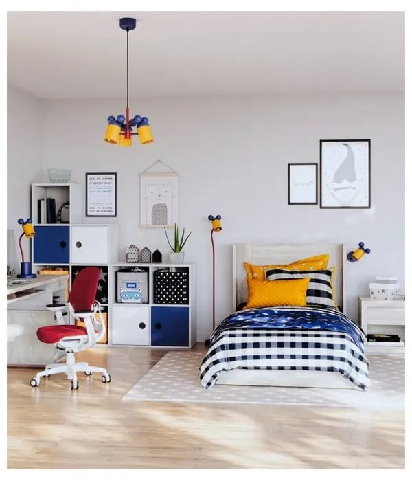 Lampada da parete per bambini blu con paralume in metallo Mouse – GTV