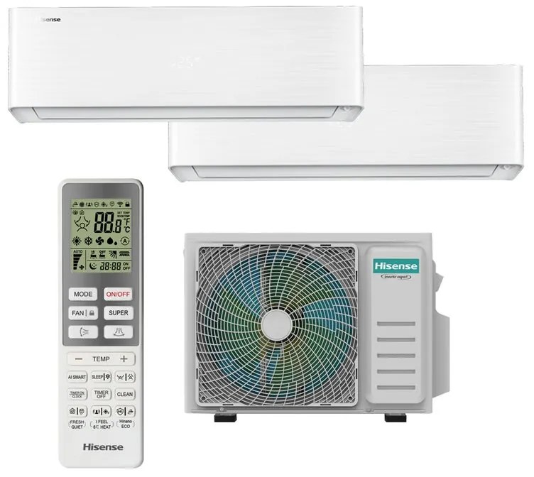 Condizionatore a muro multisplit inverter dual HISENSE ENERGY PRO X  9+12 13.989 BTU 9K 12K classe raffreddamento A++, classe di riscaldamento A++, bianco