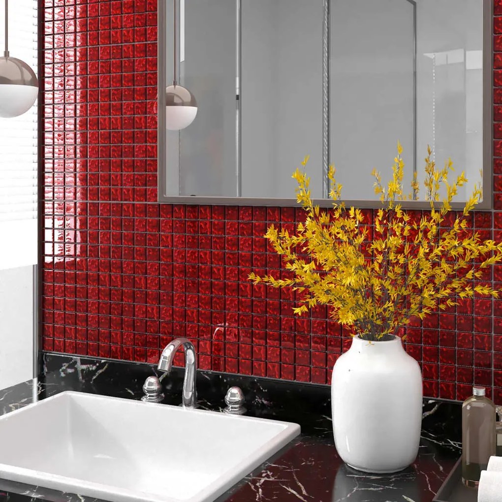 Piastrelle Mosaico 11 Pz Rosso 30x30 Cm İn Vetro /