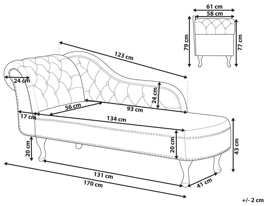 Chaise longue sinistra in velluto nero NIMES Beliani