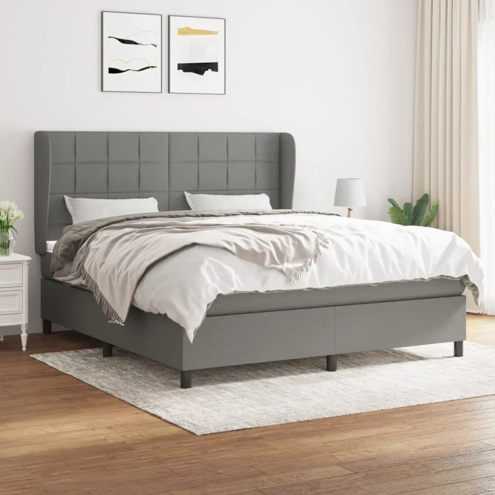 Giroletto A Molle Con Materasso Grigio Scuro 160x200 Cm Tessuto /