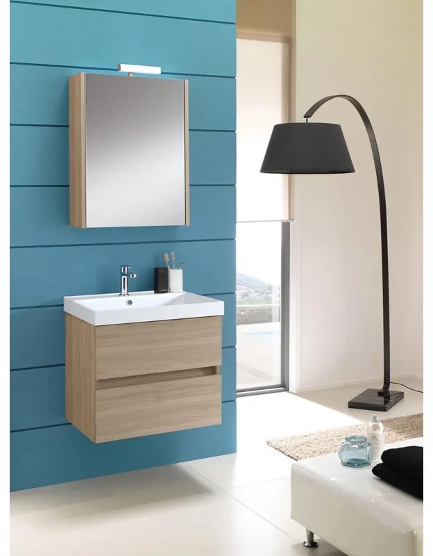 Mobile sottolavabo e lavabo Kora olmo rousseau in truciolare L 59.5 x H 50 x P 46 cm 1 vasca 2 cassetti