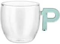 Tazzina caffè lettera P verde petrolio in vetro borosilicato, 150 ml