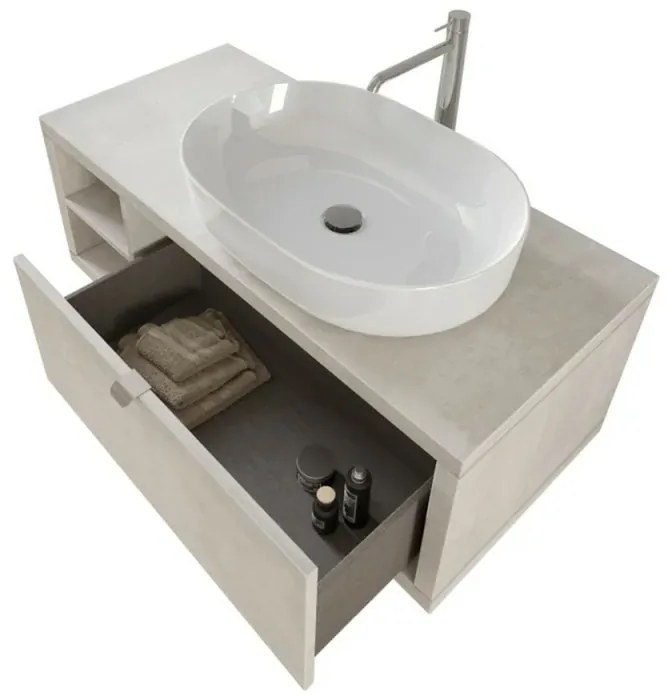 Mobile bagno sospeso 110 cm grigio nuvola Master lavabo 42,5 e specchio 80