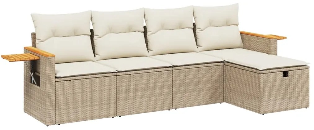 Set divano da giardino 5 pz con cuscini beige in polyrattan