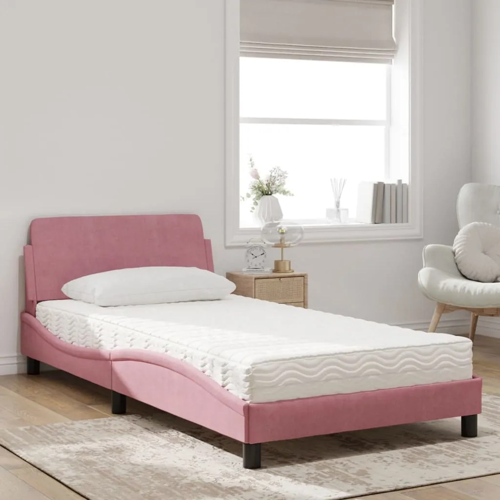 Letto con materasso rosa 100x200 cm in velluto